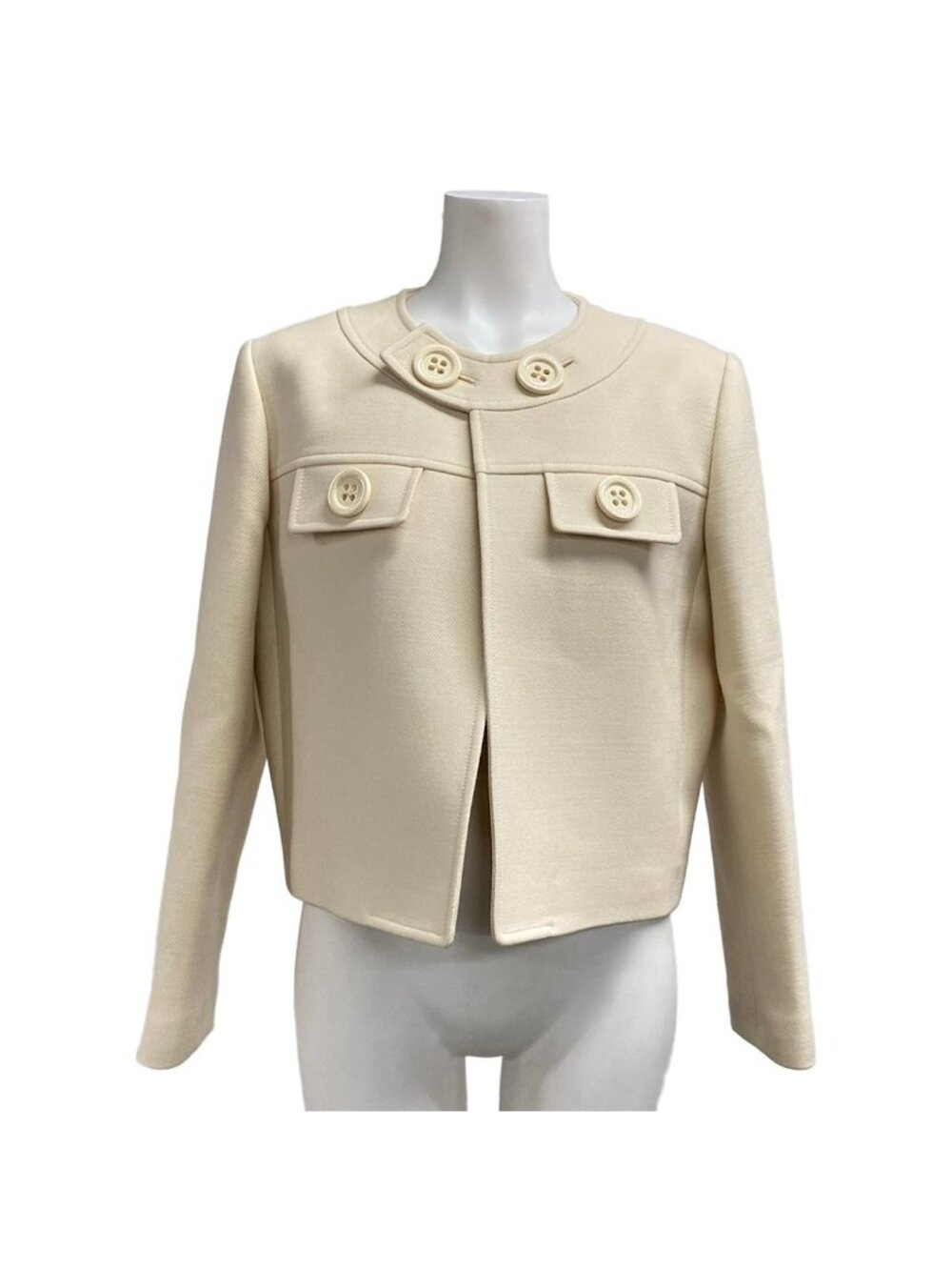 Celine Jacket M Blanc Putong RV Ivory Long Sleeve Fall Spring Wool Silk 38